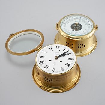 A wall clock and a barometer from Schatz, made in the fourth quarter of the 20th century.