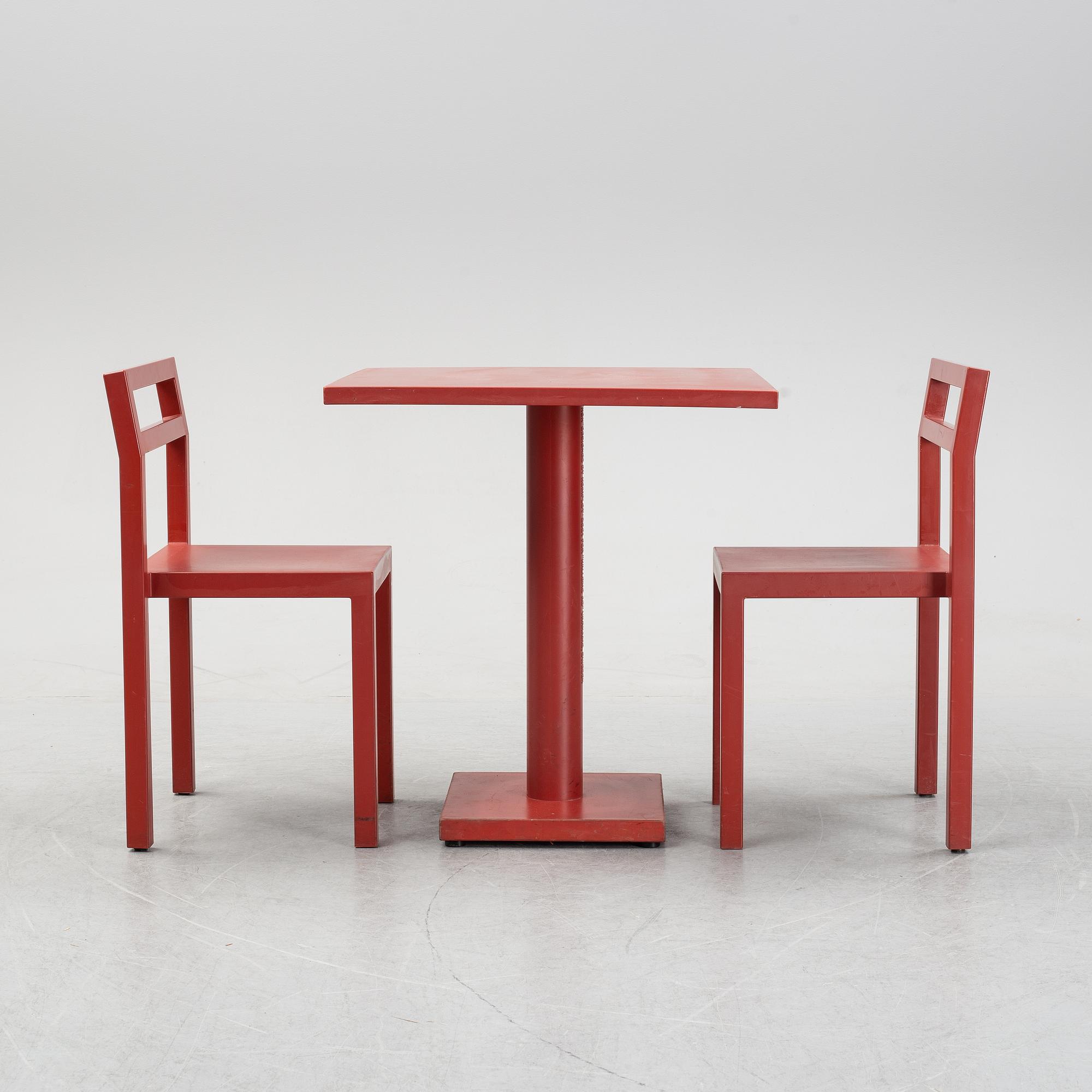 Boris Berlin/Poul Christiansen, a 'Non' table and two chairs, Komplot design, Källemo.