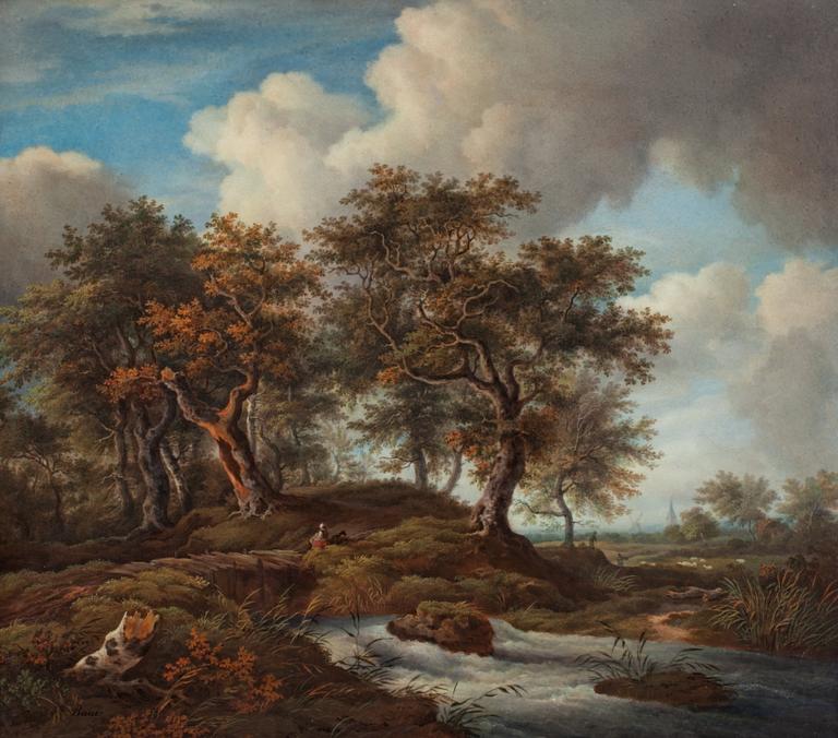 MÅLNING, porslin. Okänd konstnär, efter Jacob van Ruisdael. Singerad Bauer.