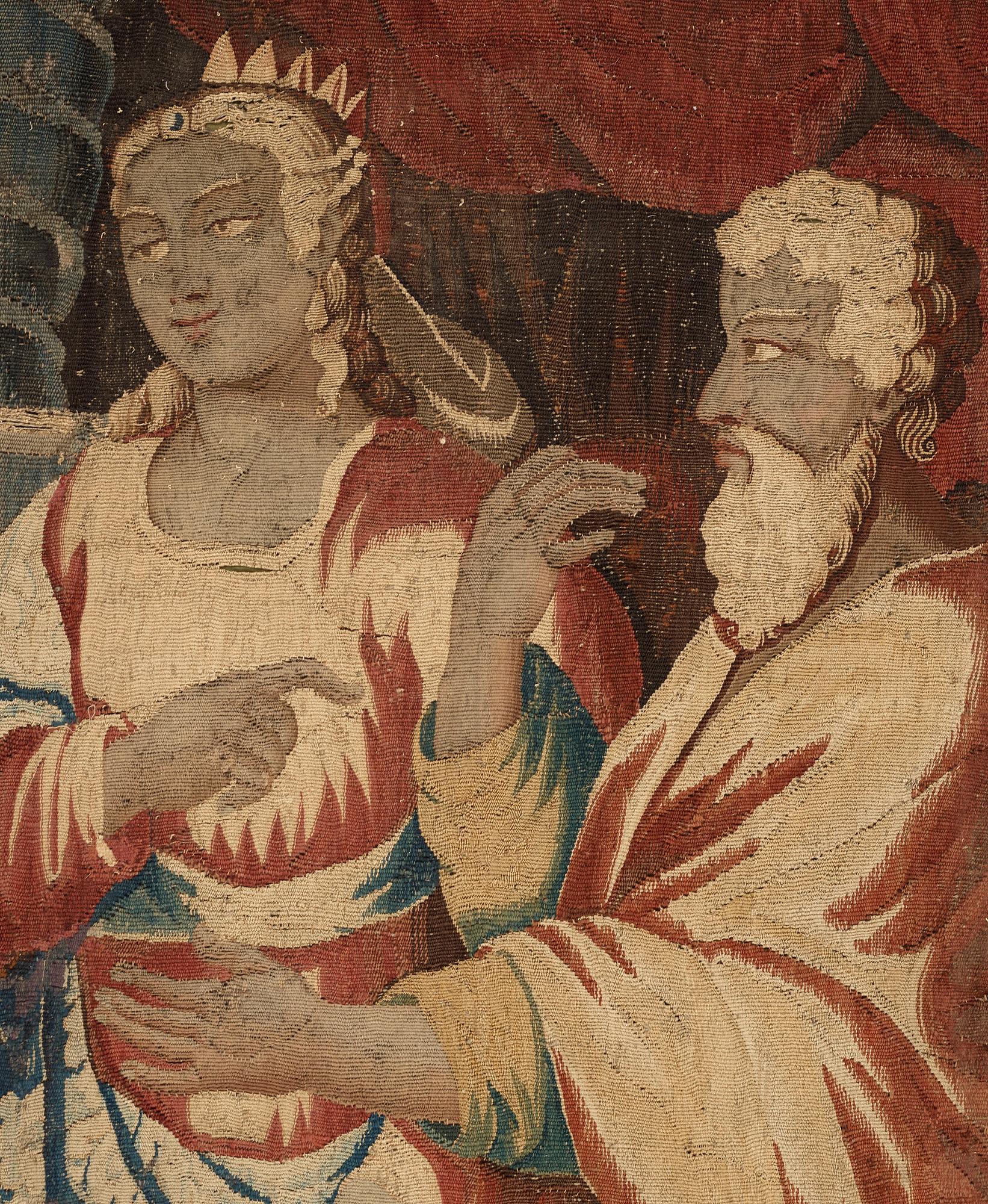 A TAPESTRY, tapestry weave, ca 299,5 x 212,5 cm, signed FOVRUIERES, 
DELANRIEVE.M.R.DABUSSON, Aubusson 17th century.