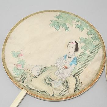 A set of four Chinese fans, late Qing dynasty.