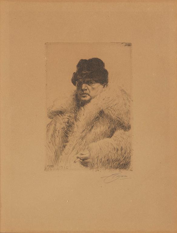 Anders Zorn, "Självporträtt i vargskinnspäls".