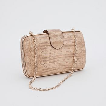 RALPH LAUREN, a beige leather, most likely snakeskin, clutch.