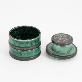 Wilhelm Kåge, a group of four stoneware vases, two bowls, three dishes and two lidded boxes, 'Argenta', Gustavsberg.