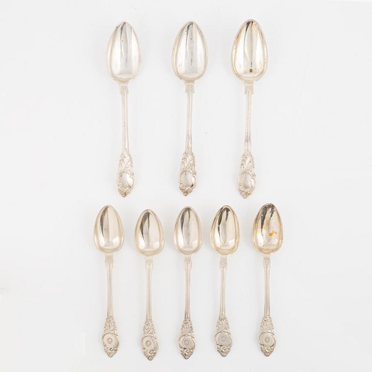 5+3 Swedish Silver Spoons, mid 19th century.