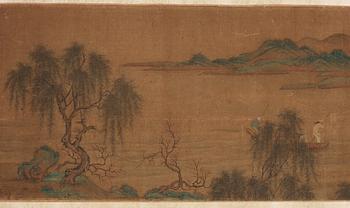 A hand-scroll in the style of Qiu Ying (c 1494-1551), by an anonymous artist, Qing dynasty, presumably 19th Century.