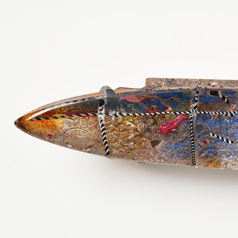Bertil Vallien, a unique sand cast glass sculpture of a boat, Kosta Boda, Sweden, 1980s.