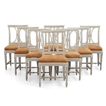 60. A set of eight Late gustavian chairs from Gotland around year 1800.