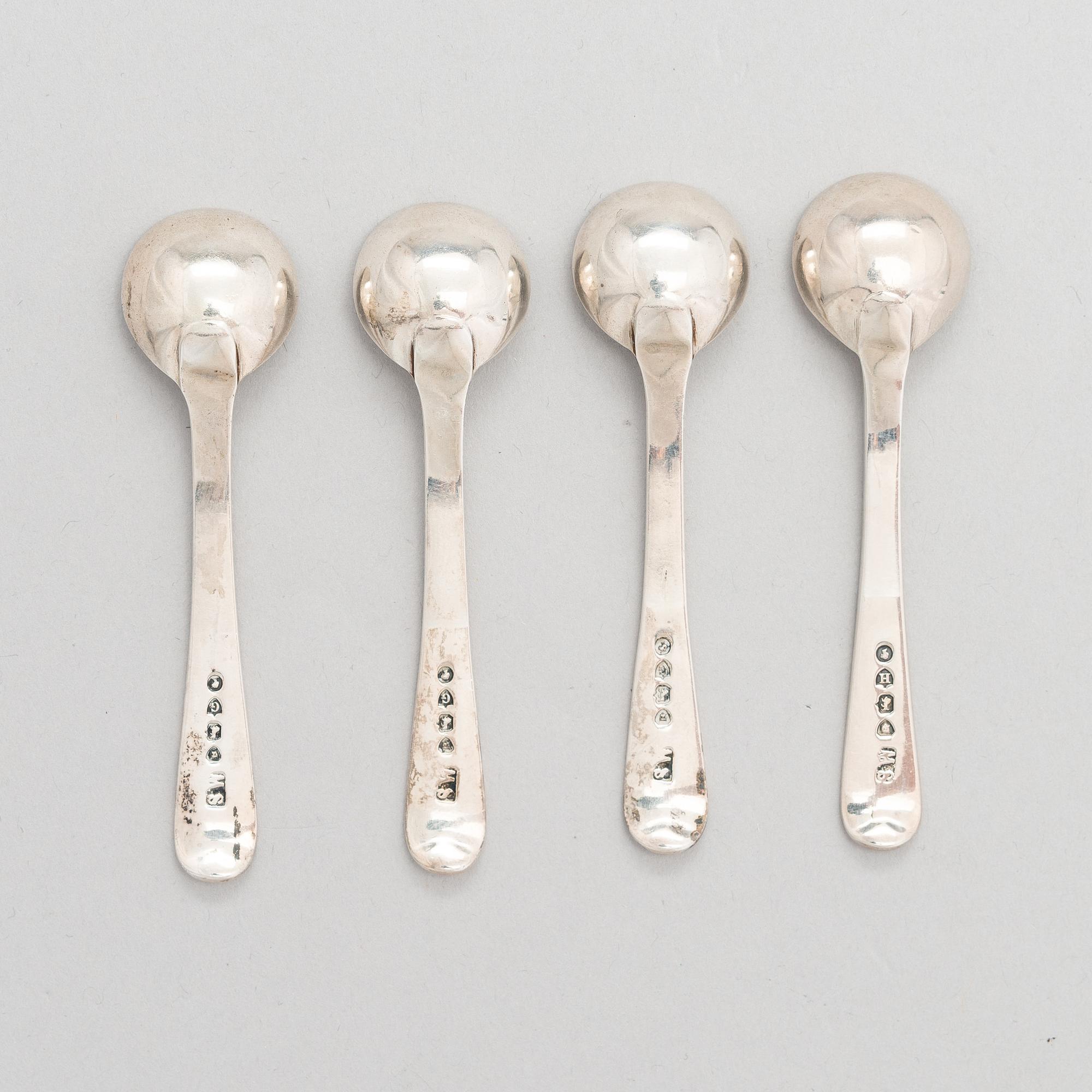 SALTKARSSET för fyra, sterling silver, London 1883.