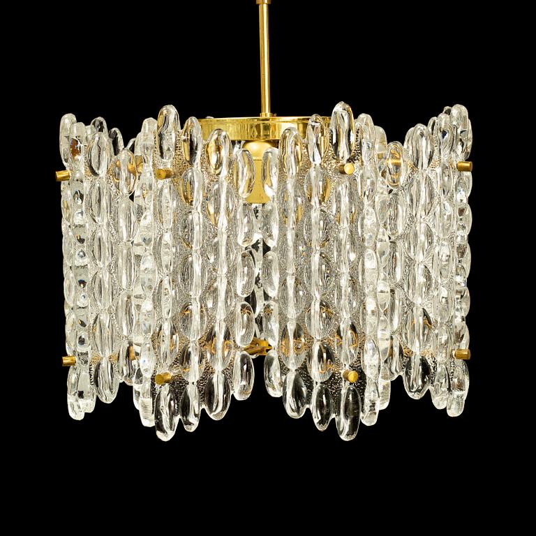 CARL FAGERLUND, a brass and glass ceiling lamp, from Orrefors.