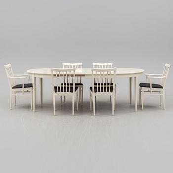 A dining table with six chairs by Carl Malmsten, Bodafors, 1960s.