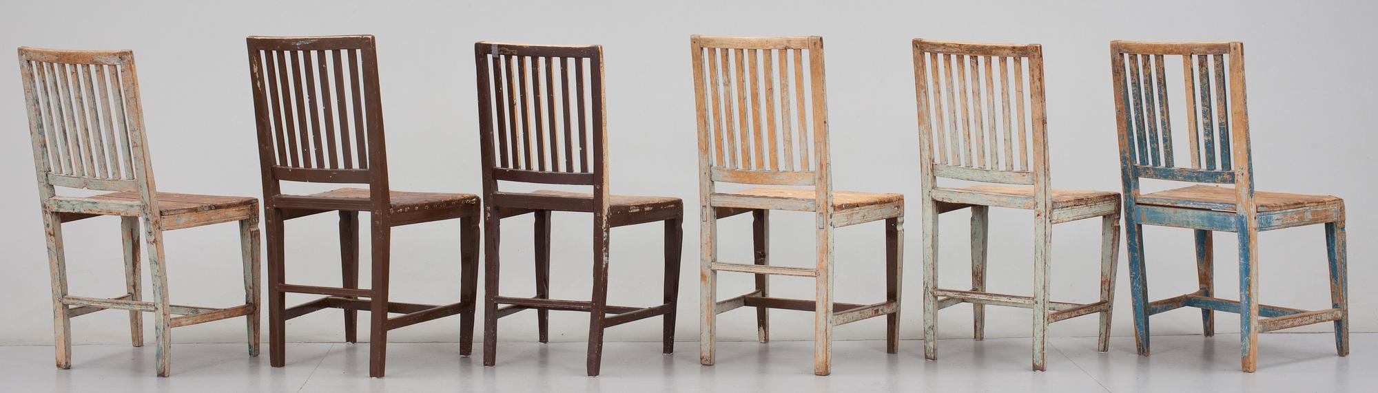 STOLAR, 6 st, troligen Danmark, tidigt 1800-tal.