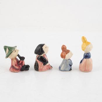 Leo Tykkyläinen, figurines, 9 pcs, ceramic, "Moomin", Arabia, 1950s.