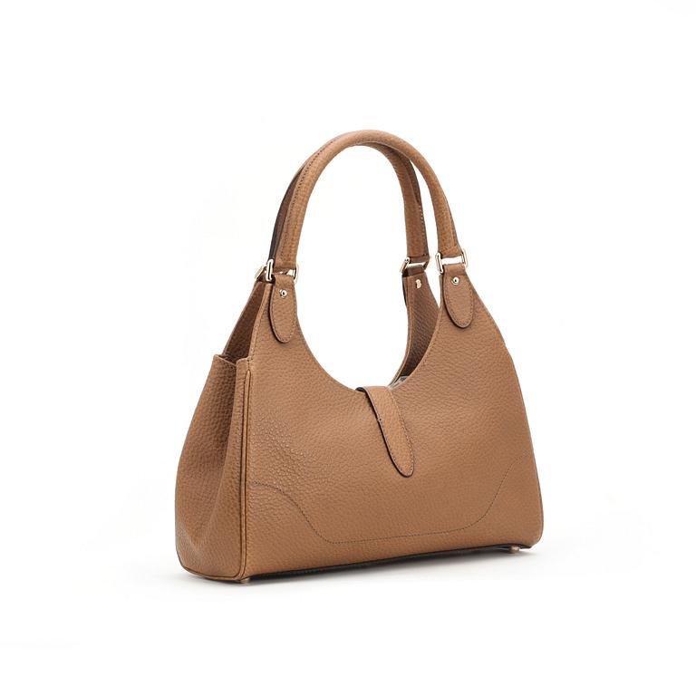 GUCCI, a dark beige leather handbag.