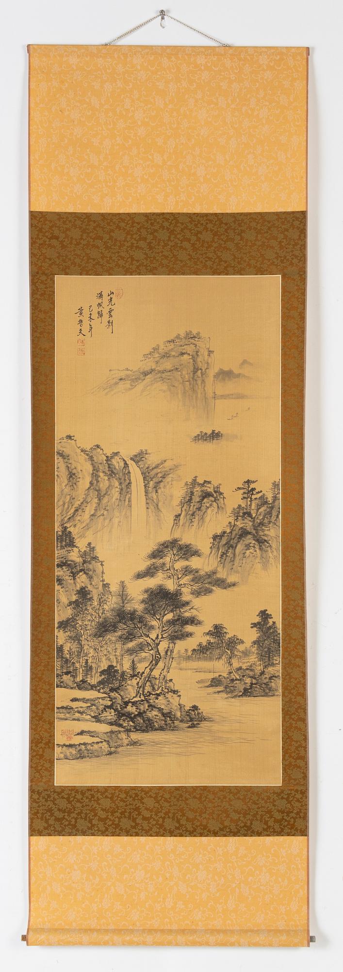 Japanese scroll painting, ink and colour on paper, 20th century. Unidentified artist.