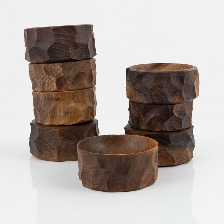 Magnus Ek, a set of eight walnut wood bowls for Oaxen Krog.