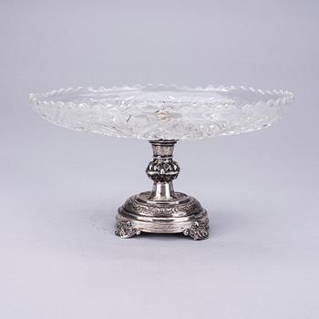 UPPSATSSKÅL, silver och glas, Roland Mellin (1833-1867), Helsingfors 1849.
