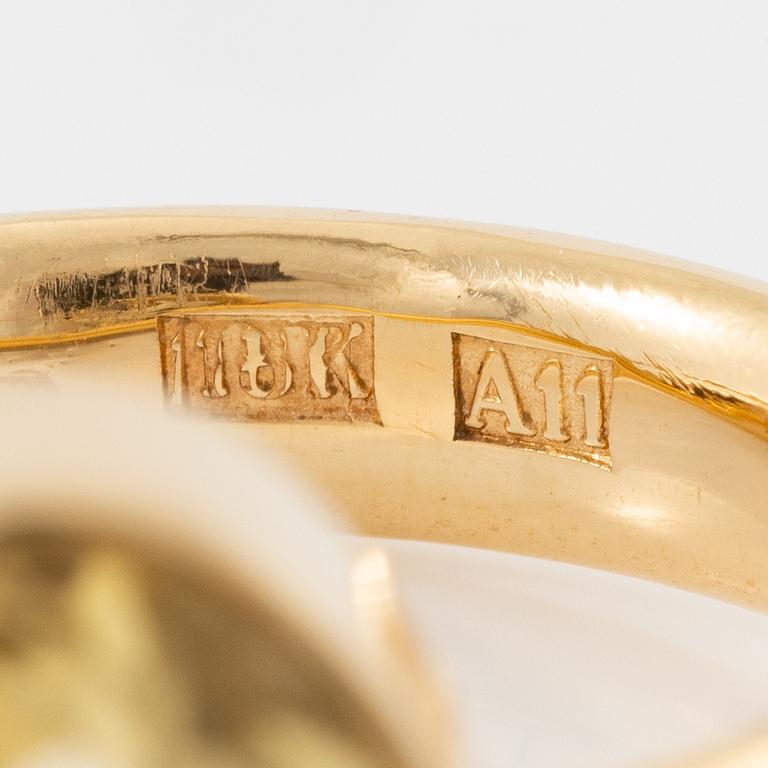 Jan-Christer Lundqvist, ring, 18K gold with yellow zoisite and green stones, Skövde 1999.