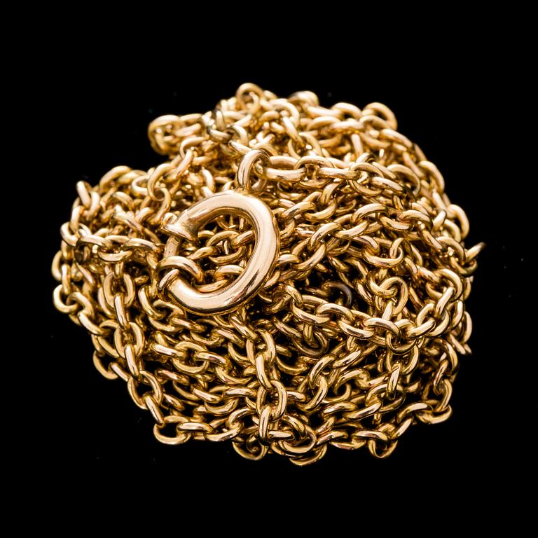 KLOCKKEDJA, 14 k guld. 1900-talets första hälft. Vikt ca 45 gram.