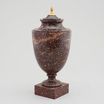 A late Gustavian 19th Century porphyry and gilt bronze urn.