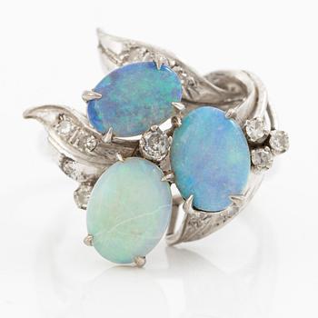 Ring, 14K white gold with opals and diamonds.