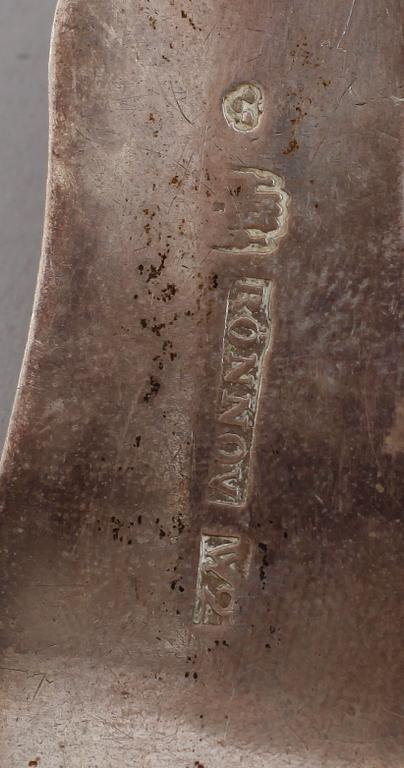 MATSKEDAR, 7 st, snarlika, silver, svenska stämplar, 1800-talets första hälft. Vikt ca 283 gram.