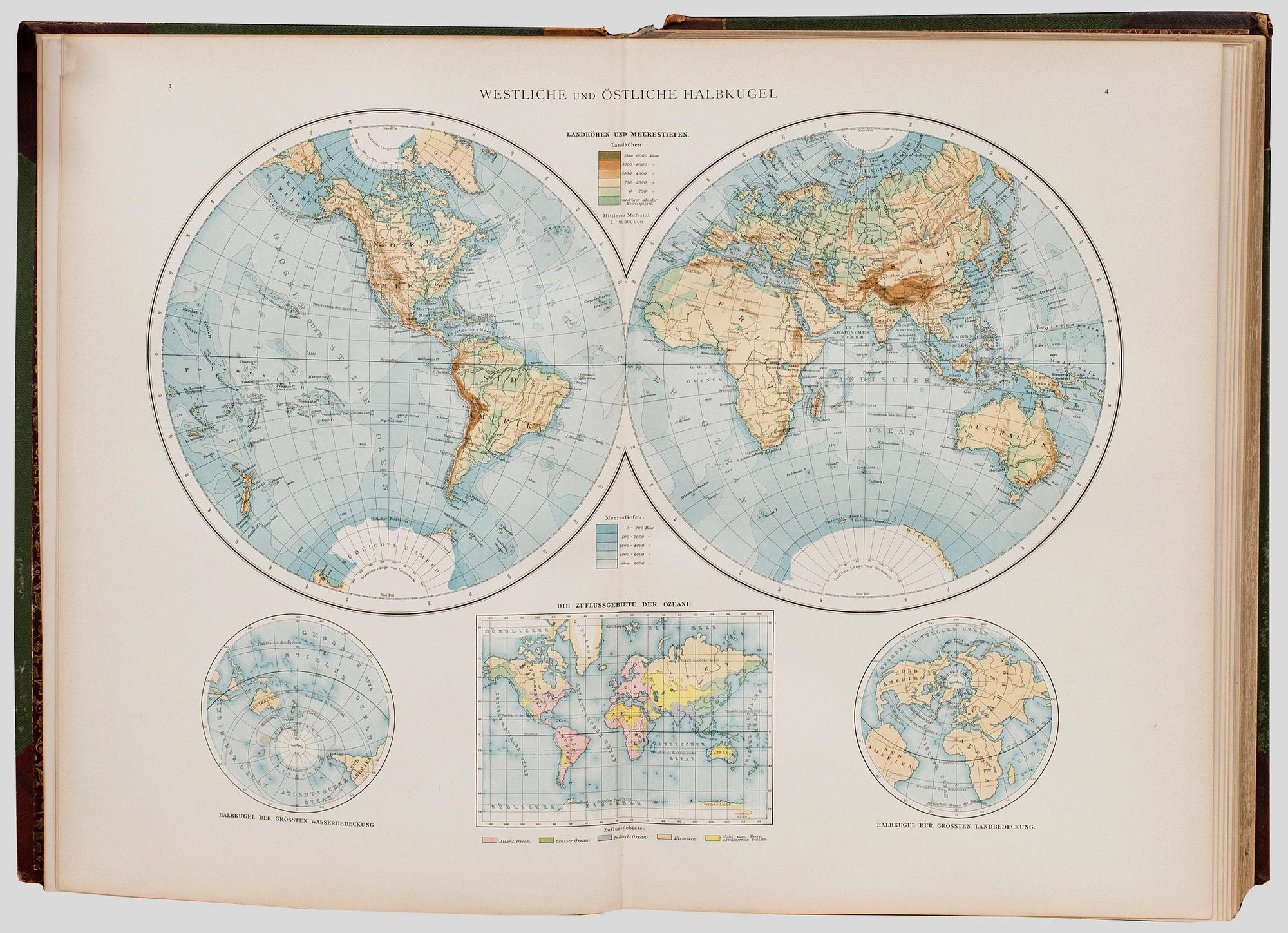 ATLASBÖCKER, 2 st, bland annat "Andrees Handatlas" Leipzig, 1893.