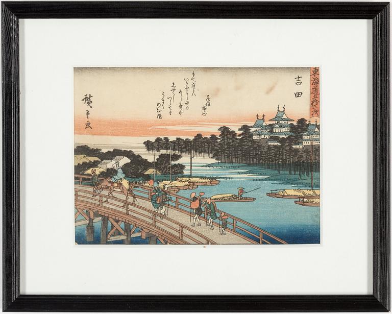 HIROSHIGE, 5 coloured woodblockprints. different editions.