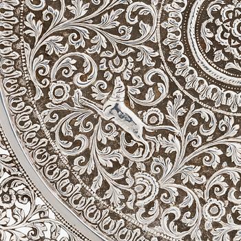 A silver salver, India late 19th century.
