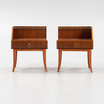 A pair of Swedish Modern mahogany veneered bedside tables, 1940's.