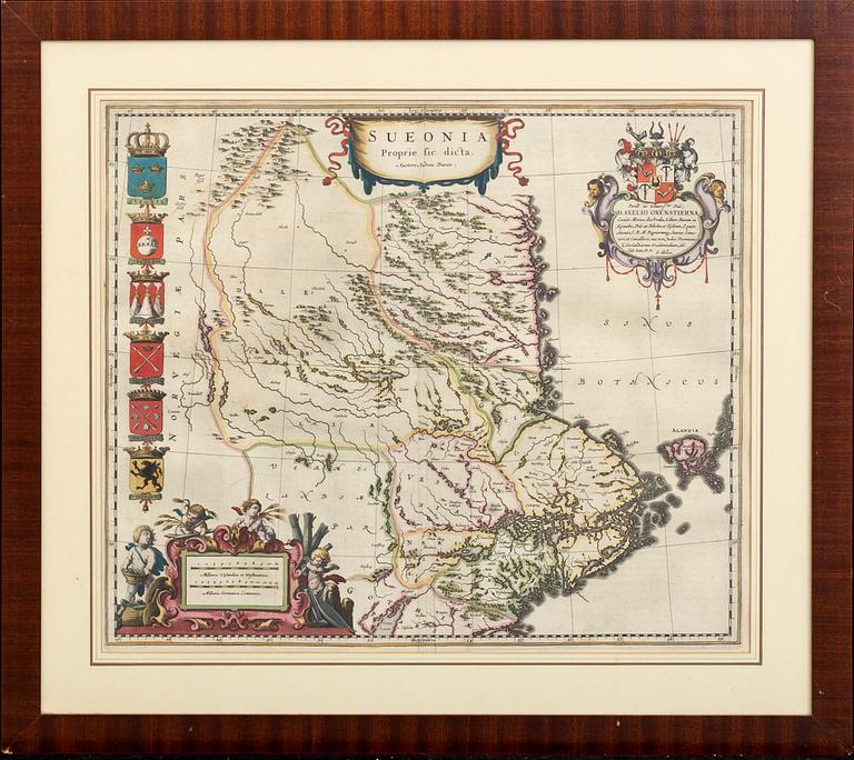 WILLEM JANSZOON BLAEU, map, copper engraving, "Sueonia Propire fic dicta Auctore Andrea Buraeo".