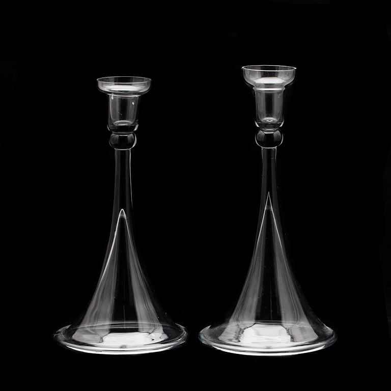 LJUSSTAKAR, ett par, glas, Nils Landberg, Orrefors.