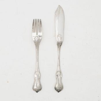 A 36-piece set of silver fish cutlery, model 'Olga', CG Hallberg, Stockholm, 1926-39.
