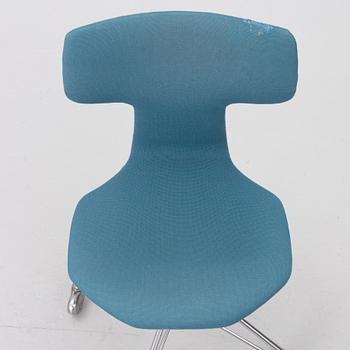 Arne Jacobsen, “T-chair”, model 3113, office chair with chromed metal and textile frame, Fritz Hansen, Denmark.