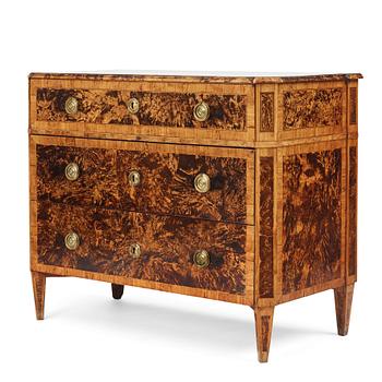 21. A late Gustavian burr alder-veneered commode, Mälardalen, late 18th century.