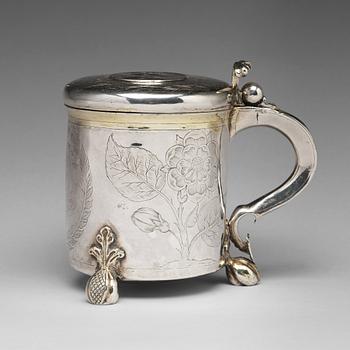 A Swedish 17th century parcel-gilt silver tankard, mark of Lars Månsson (Mariestad -1639-1662-).