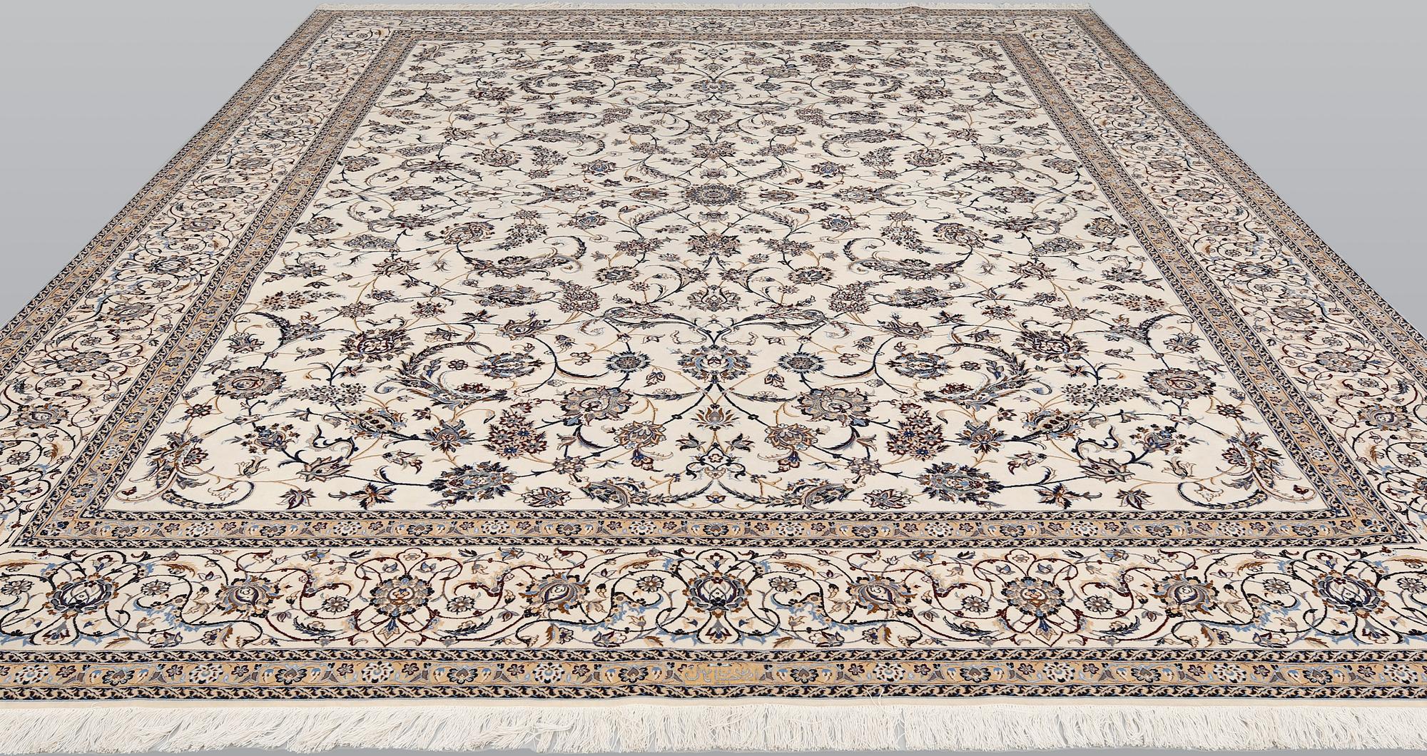 A part silk Nain carpet, so-called 6LAA, approx. 400 x 304 cm.