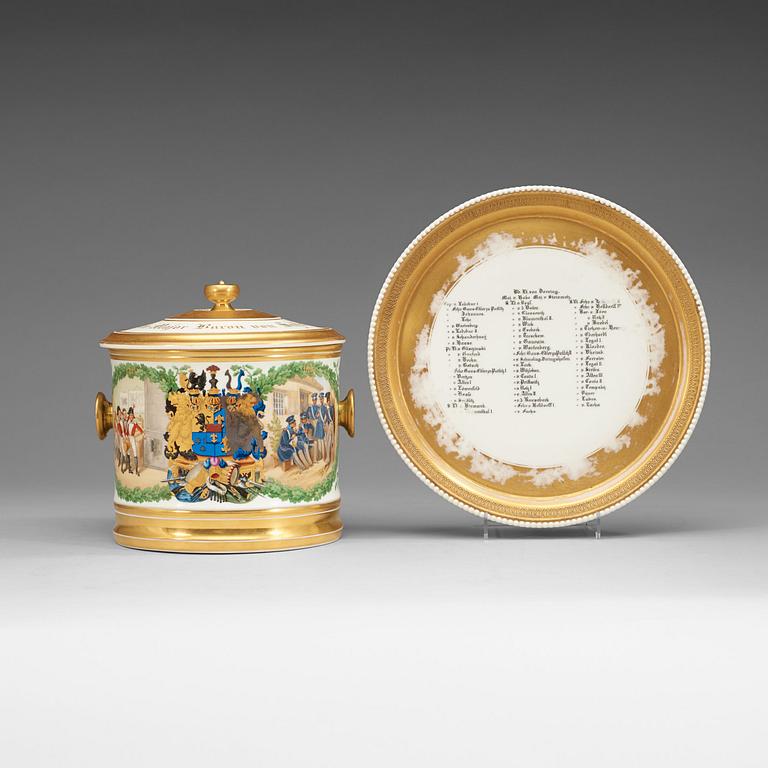 A large Berlin jar with cover and stand, 19th Century.