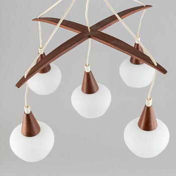 A teak and glass ceiling lamp. 1960's.