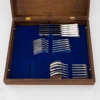 A 50-piece set of 'Chippendale' silver cutlery, Auran Kultaseppä, Turku 1989. In two original wooden boxes.