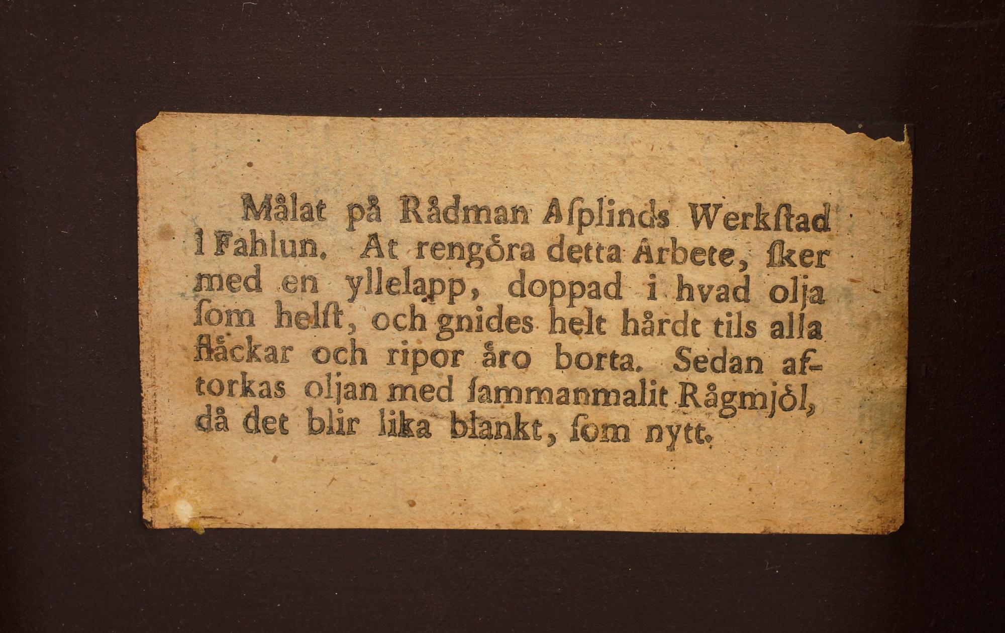 FÄLLBORD, av Johan Nils Asplind, verksam i Falun 1783-1820.