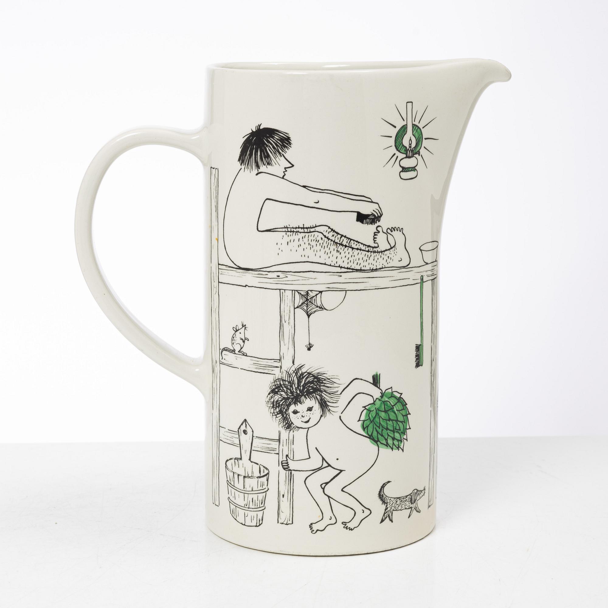 Gunvor Olin-Grönqvist, mugs, 4 pcs and a jug, Arabia, Finland, second half of the 20th century.