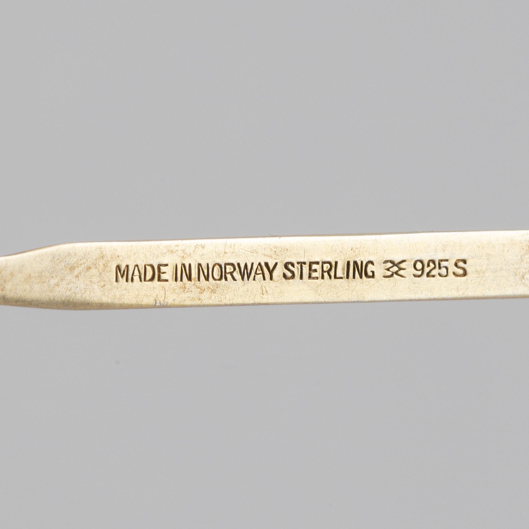 24 silver gilt and enamel coffee spoons, Norway, mid-20th century.