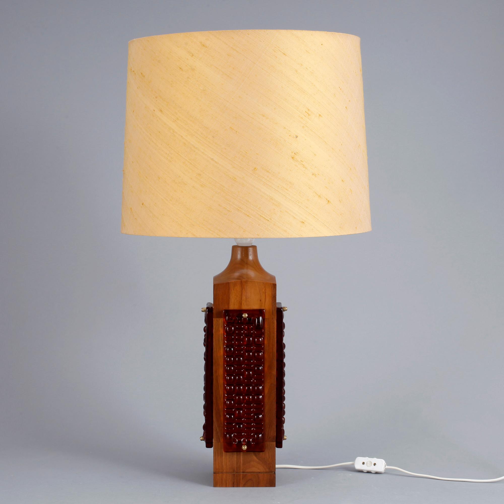 BORDLAMPA, teak och glas, 1960-tal.