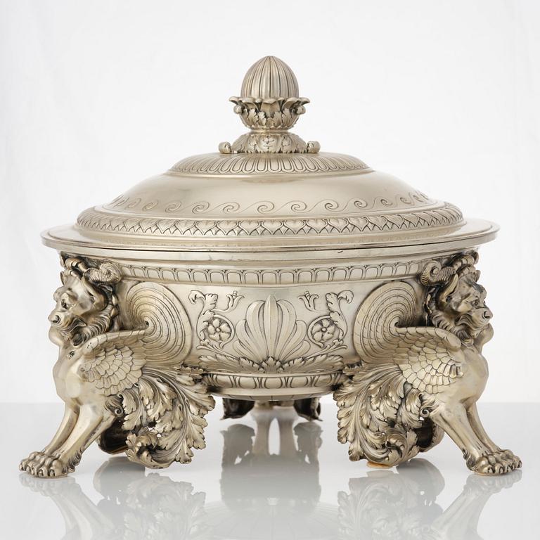 A German 20th century parcel-gilt silver thureen.
