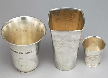 BÄGARE, 3 st, silver, Bl a Karl-Axel Karlsson Silversmed, Stockholm 1966. Totalvikt 463 g.