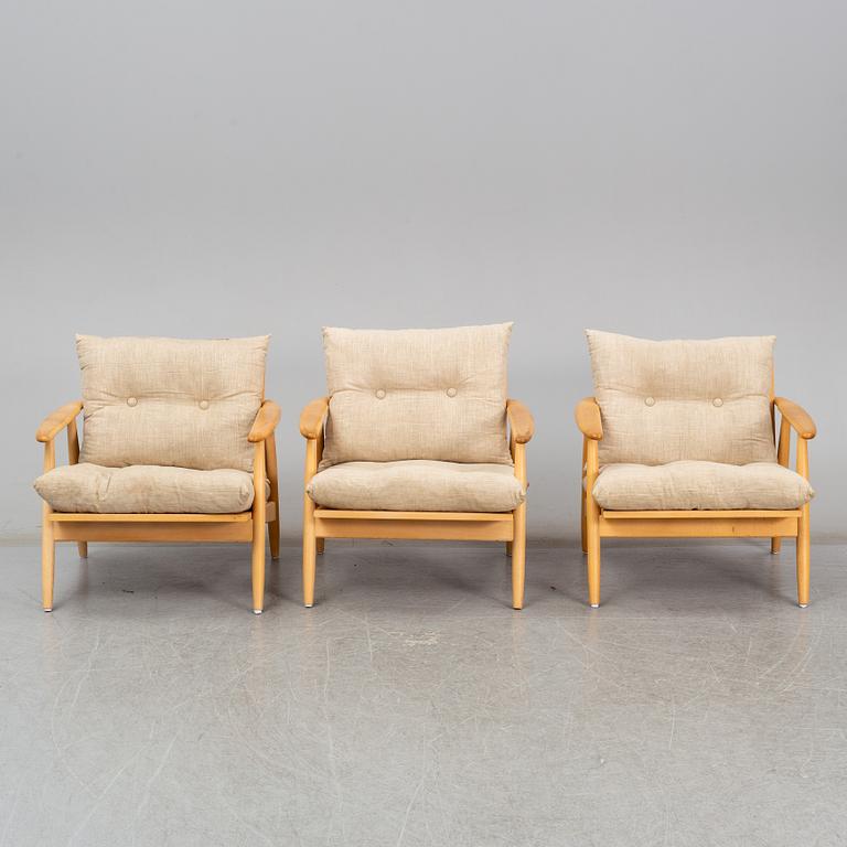 Three 'Esbjerg' birch easy chairs, Ikea.