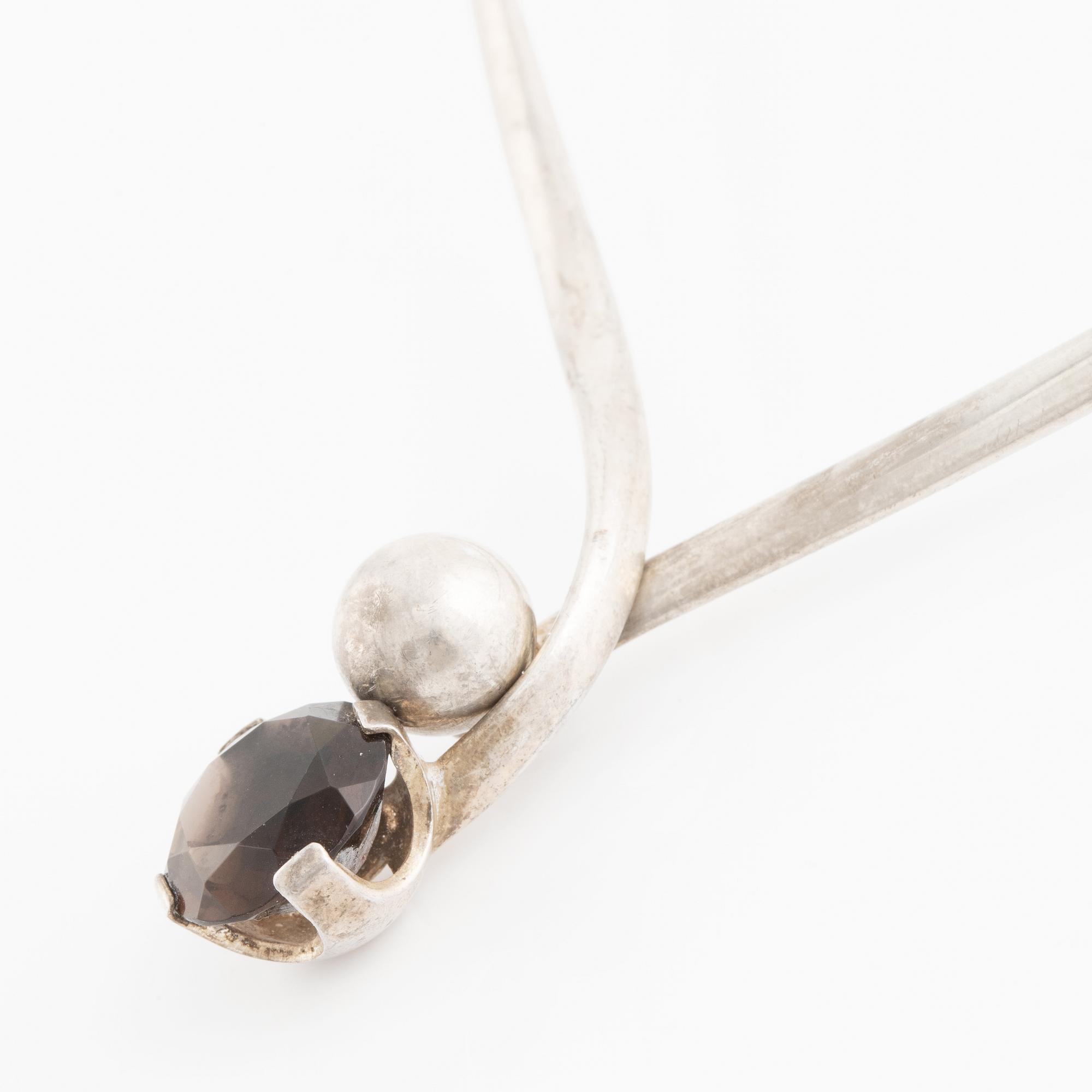 Karl-Erik Palmberg, silver neck ring with smoky quartz, Alton.