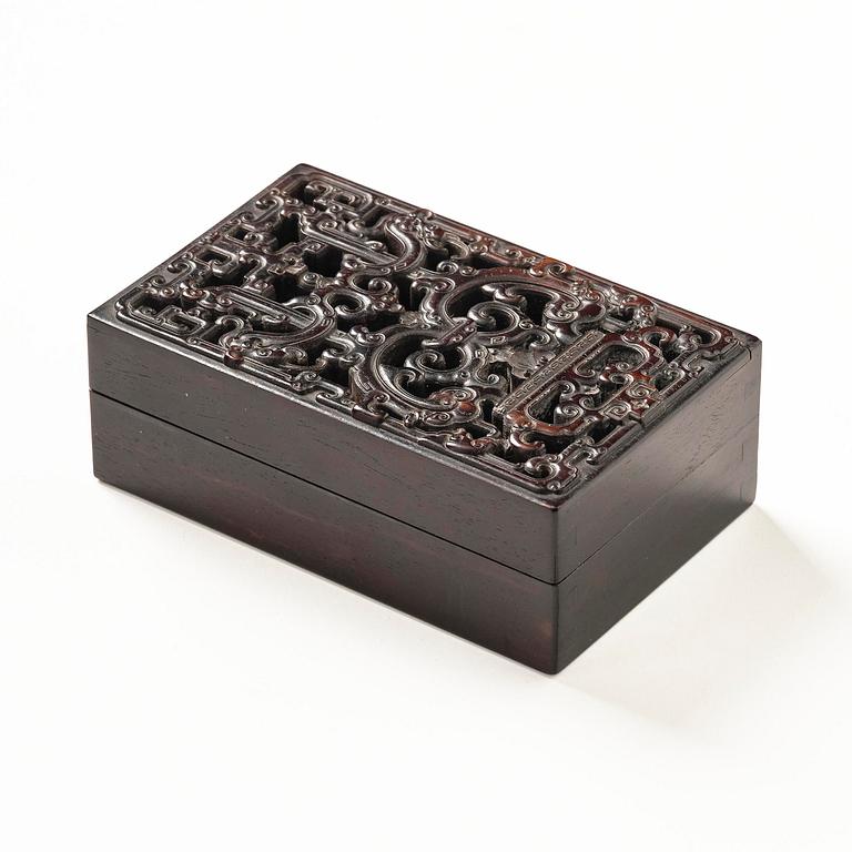 A well carved box with cover and brush pot, China, presumably Republic.