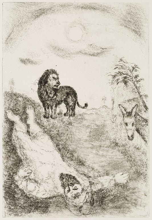 Marc Chagall, "L'arc en ciel"; "Abraham et les trois Anges" "Prophète tué par un lion", ur: "La bible".